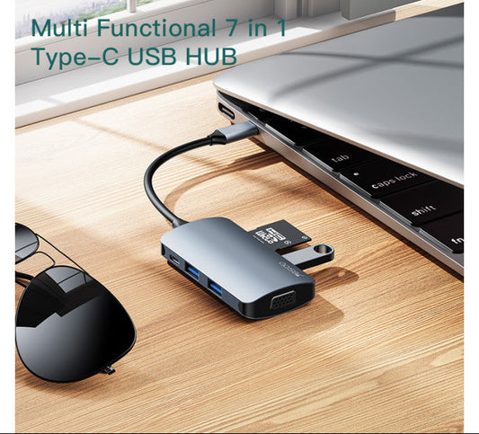 7 in 1 Type-C to USB External Hub | موزّع منافذ 7 في 1 من Type-C إلى USB